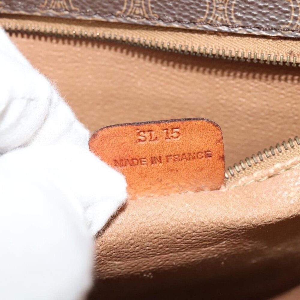 Authentic CELINE Macadam Canvas Shoulder Bag PVC Leather Brown Gold - Picture 4 of 16